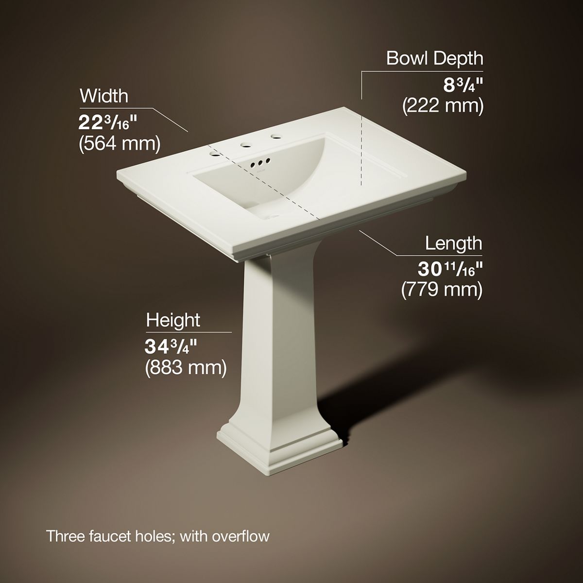 3/4 view of product with dimensions