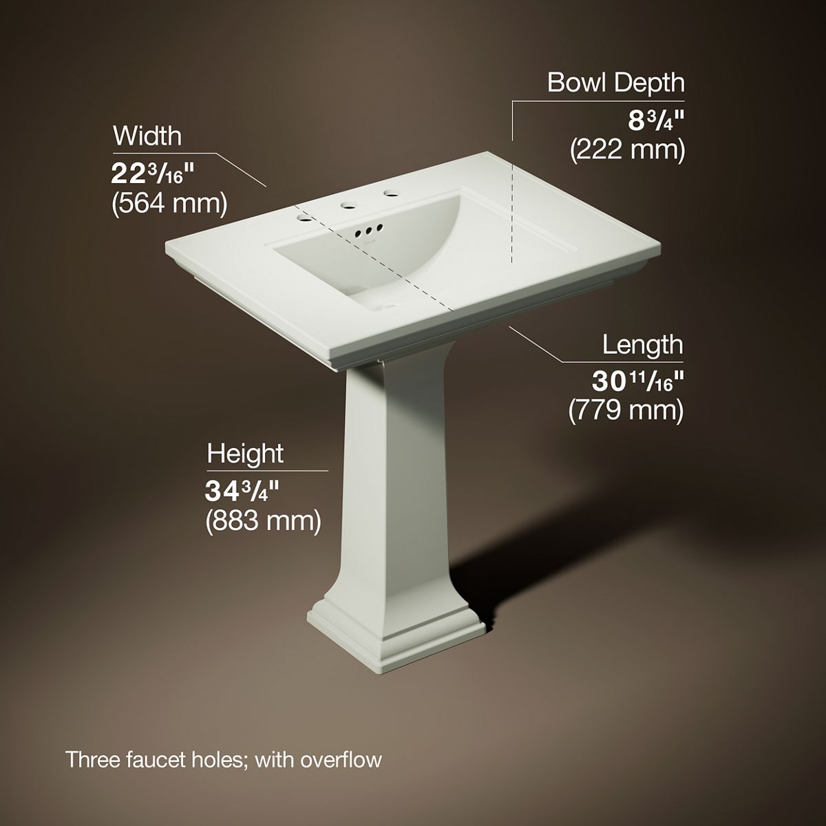 3/4 view of product with dimensions