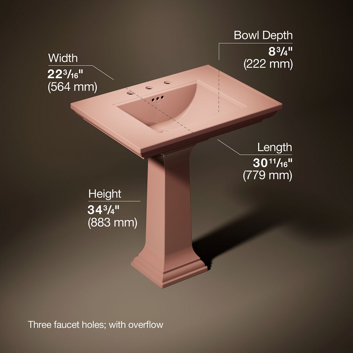 3/4 view of product with dimensions
