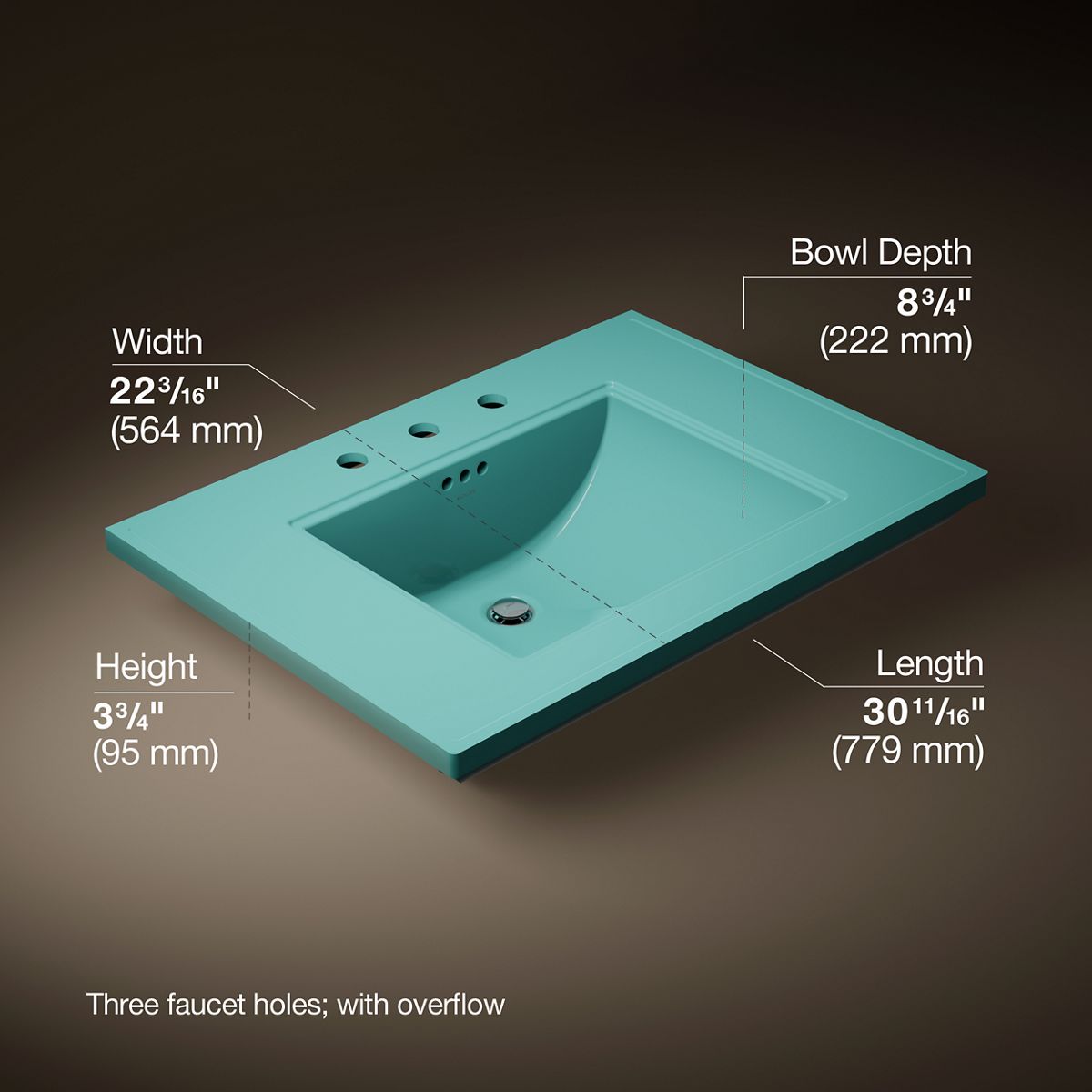 3/4 view of product with dimensions