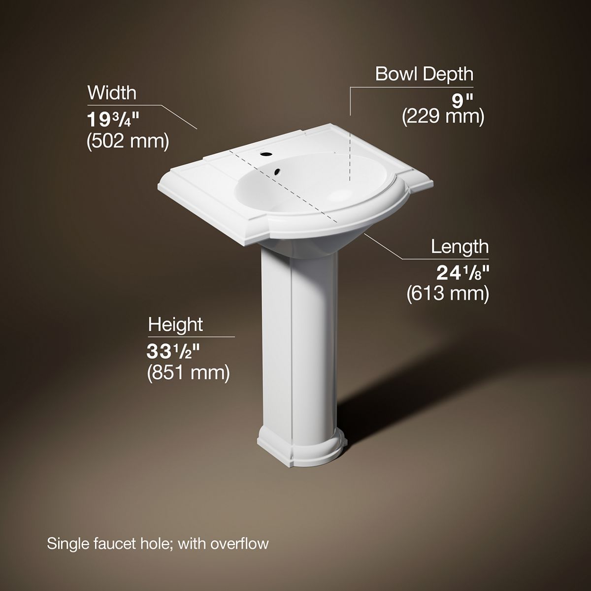 3/4 view of product with dimensions