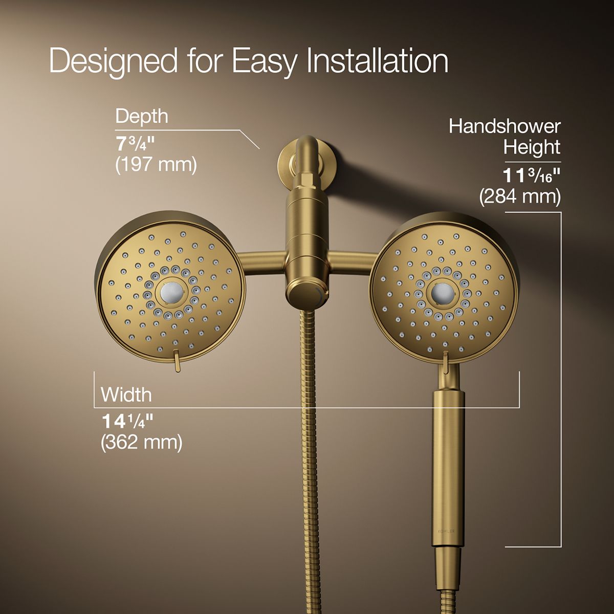 3/4 view of product with dimensions