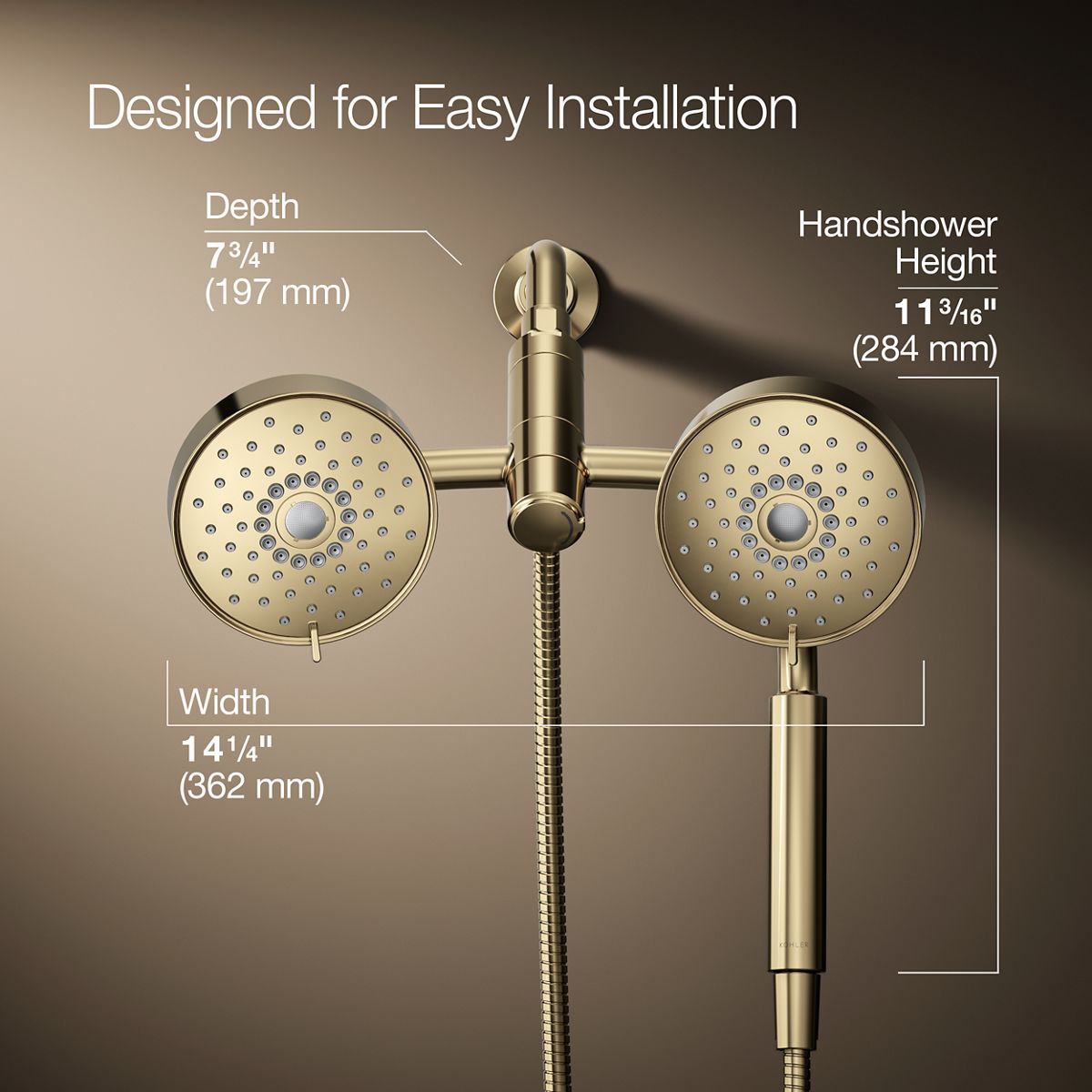 3/4 view of product with dimensions