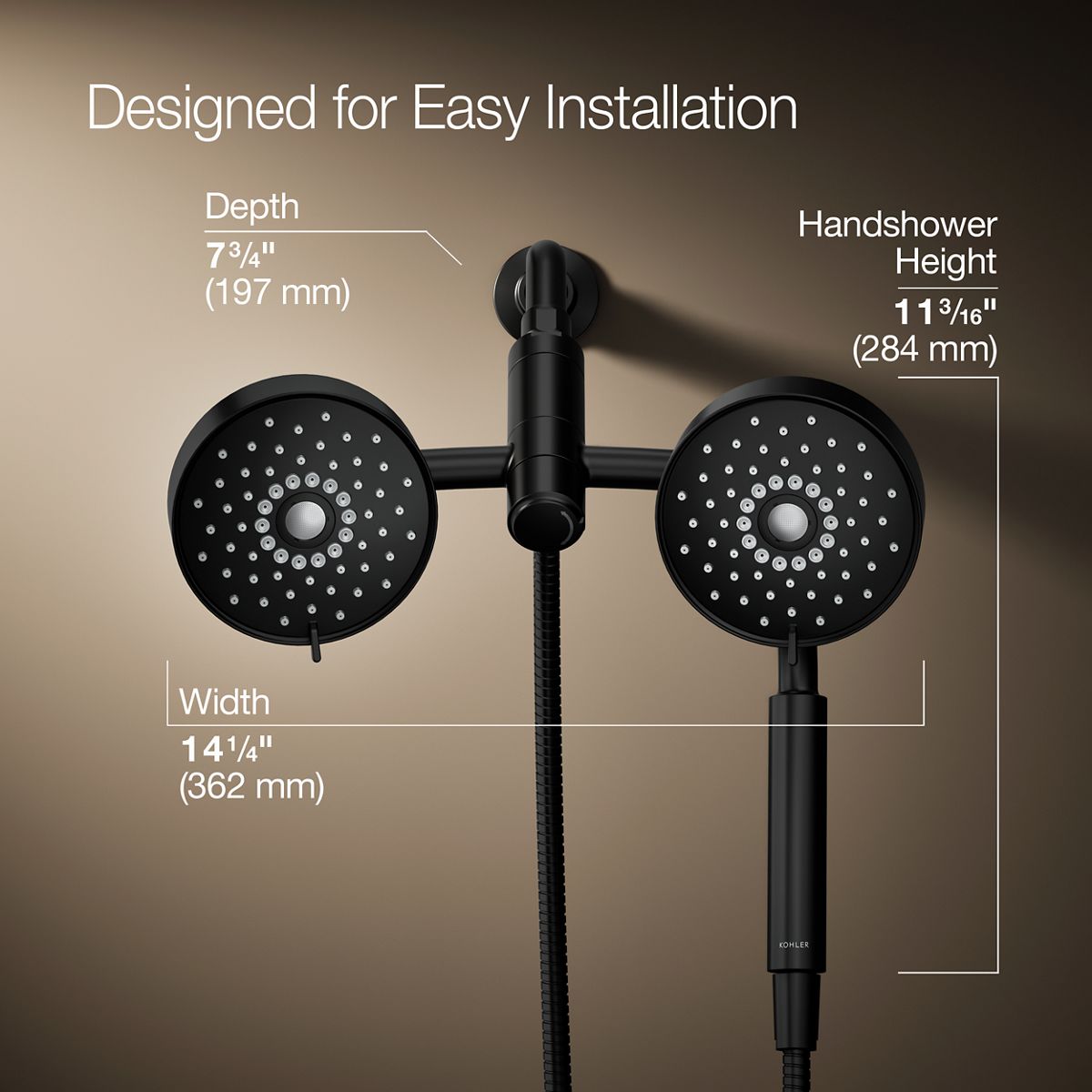 3/4 view of product with dimensions