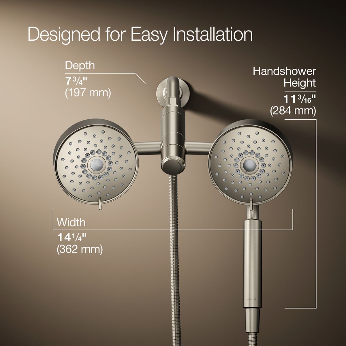 3/4 view of product with dimensions