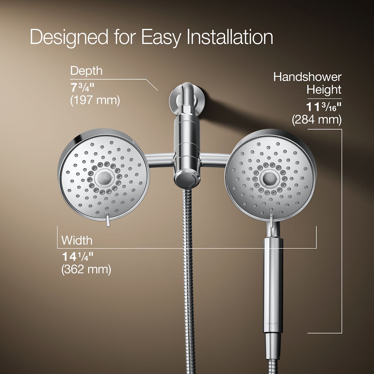 3/4 view of product with dimensions