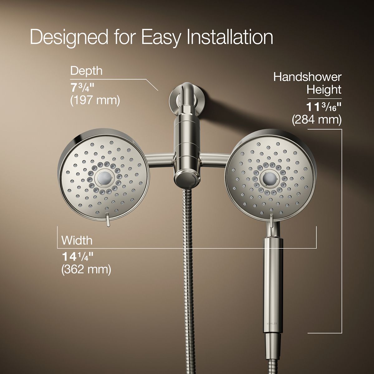 3/4 view of product with dimensions