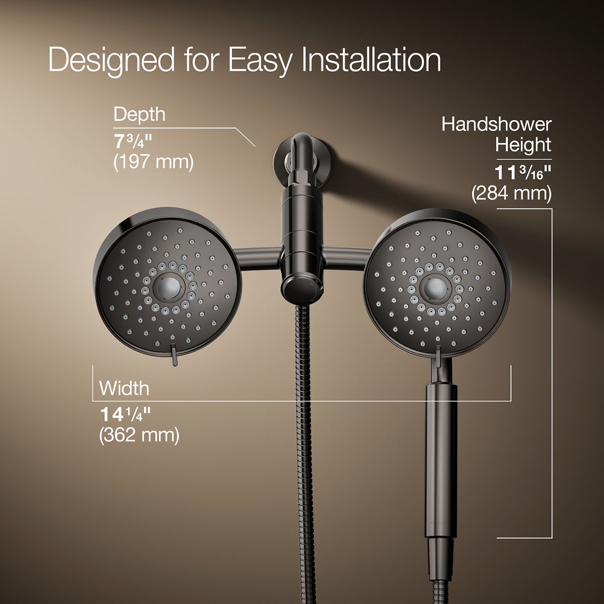 3/4 view of product with dimensions