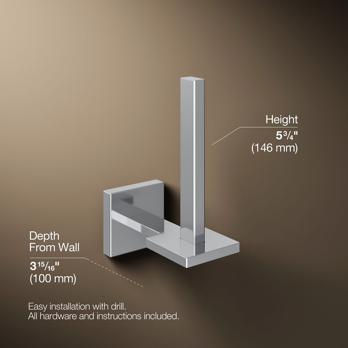 3/4 view of product with dimensions