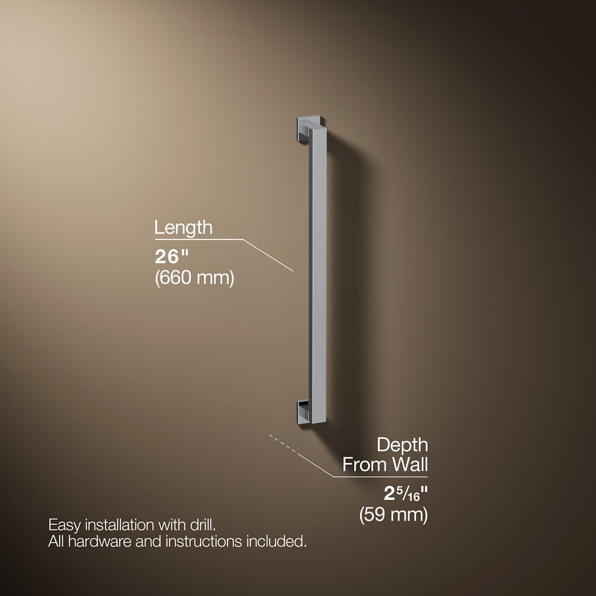 3/4 view of product with dimensions