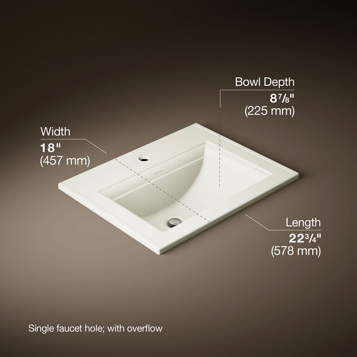 3/4 view of product with dimensions