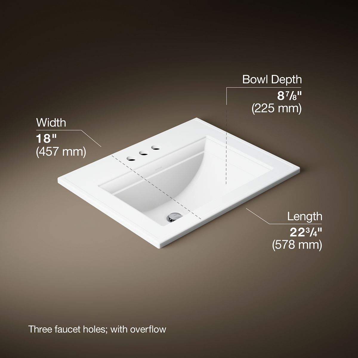 3/4 view of product with dimensions