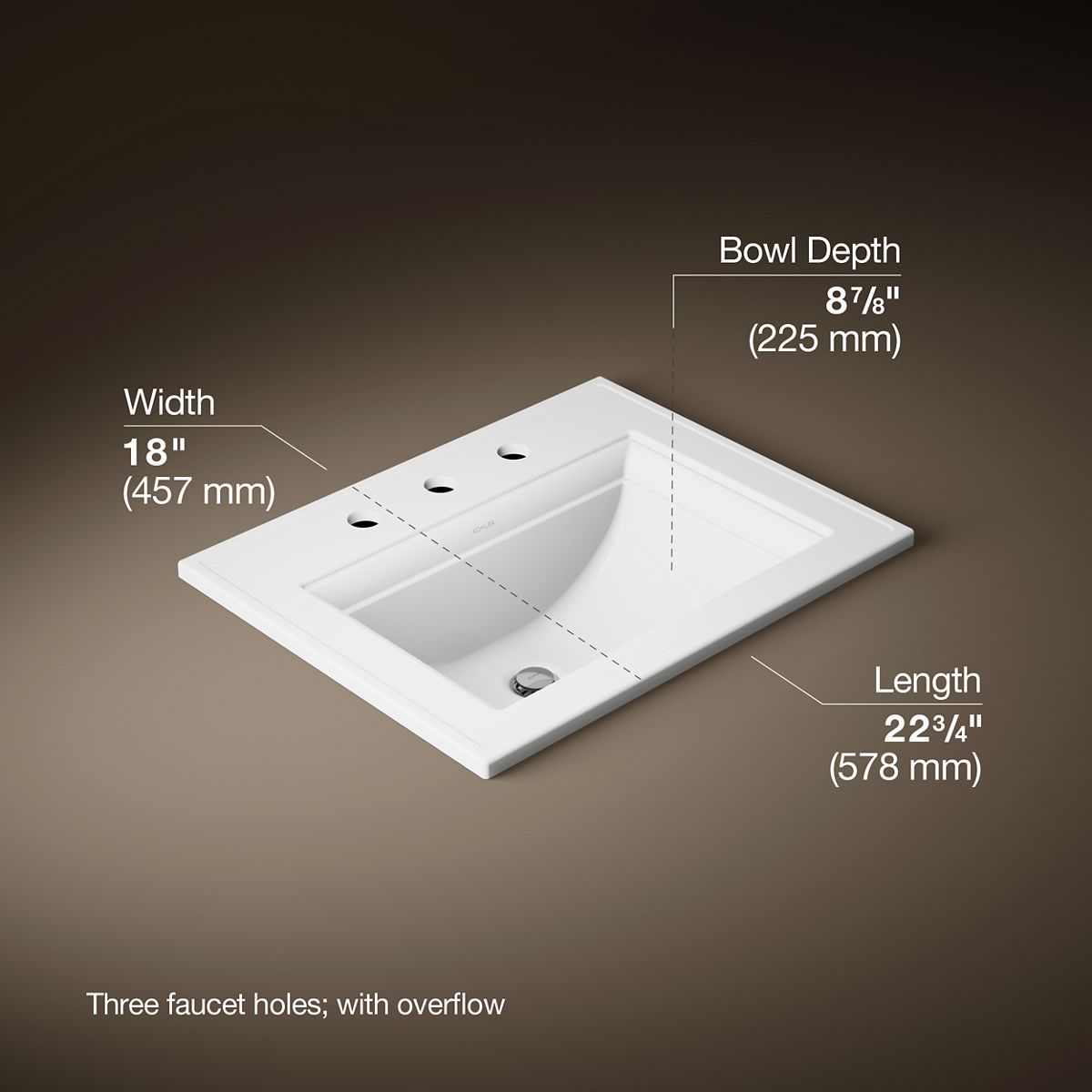 3/4 view of product with dimensions