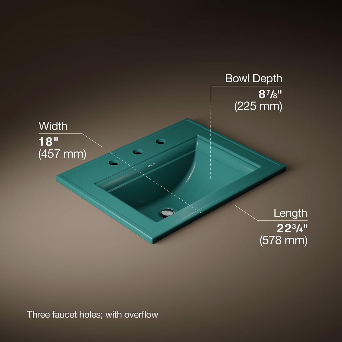 3/4 view of product with dimensions