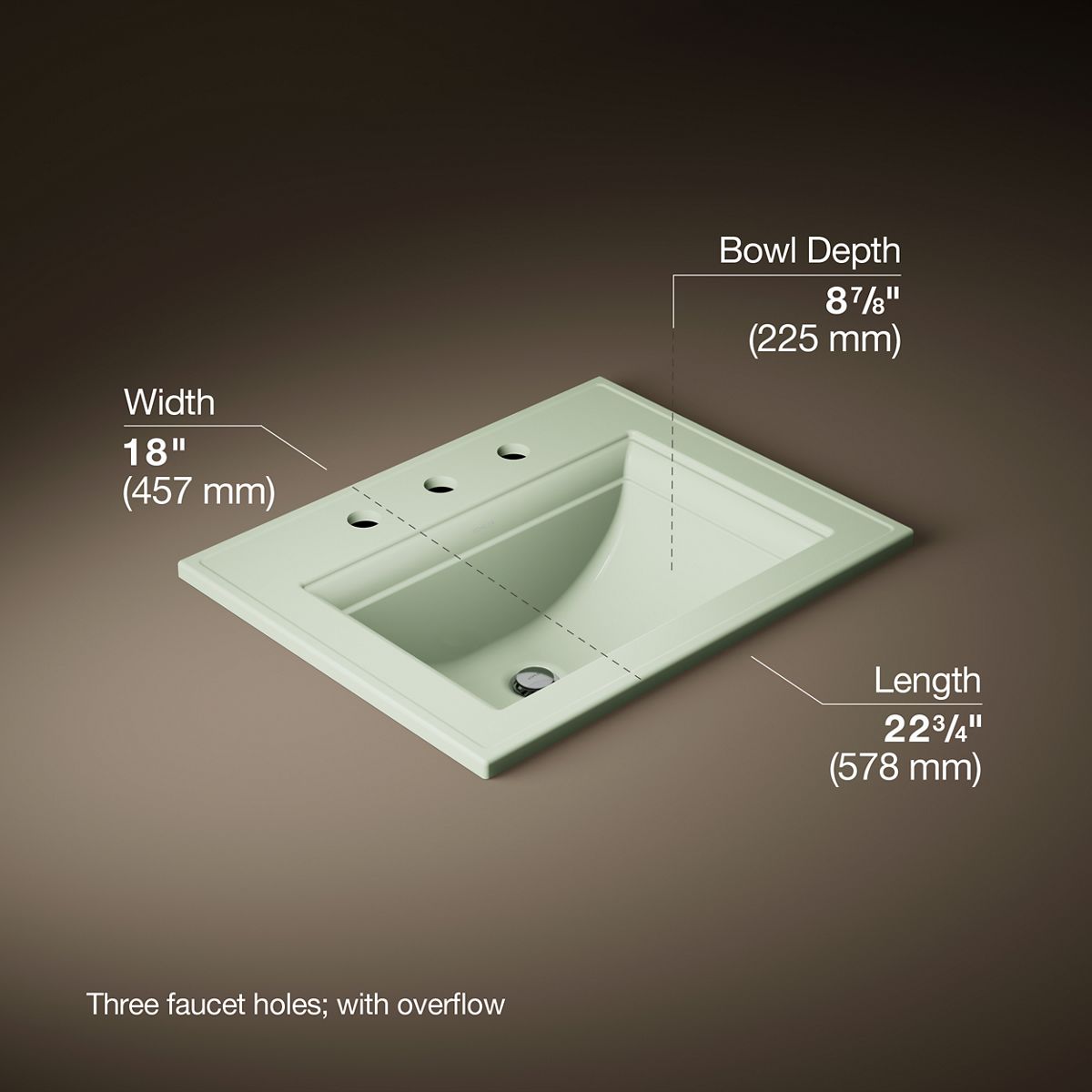 3/4 view of product with dimensions