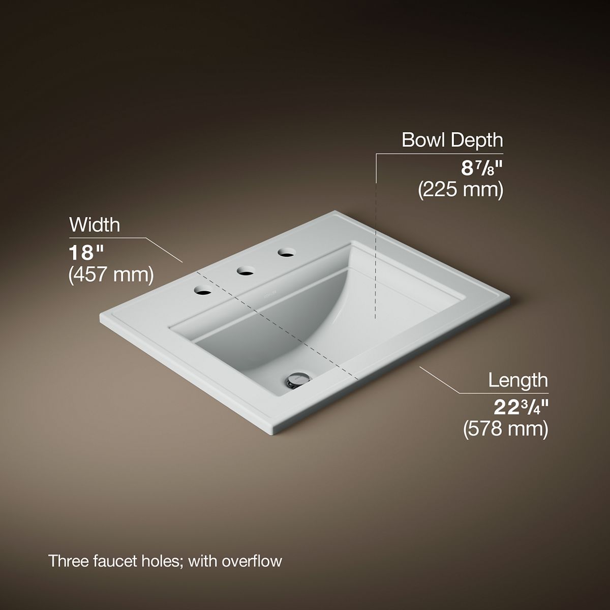 3/4 view of product with dimensions