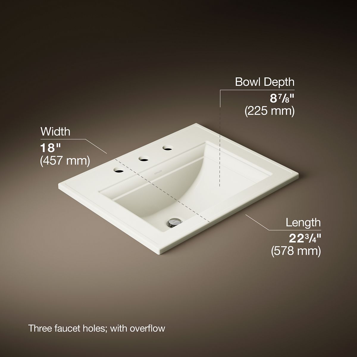 3/4 view of product with dimensions