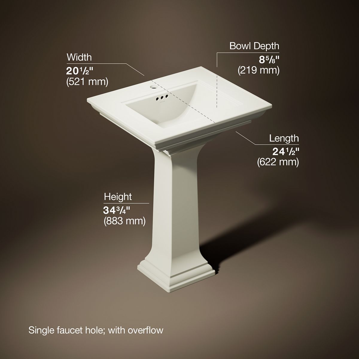3/4 view of product with dimensions