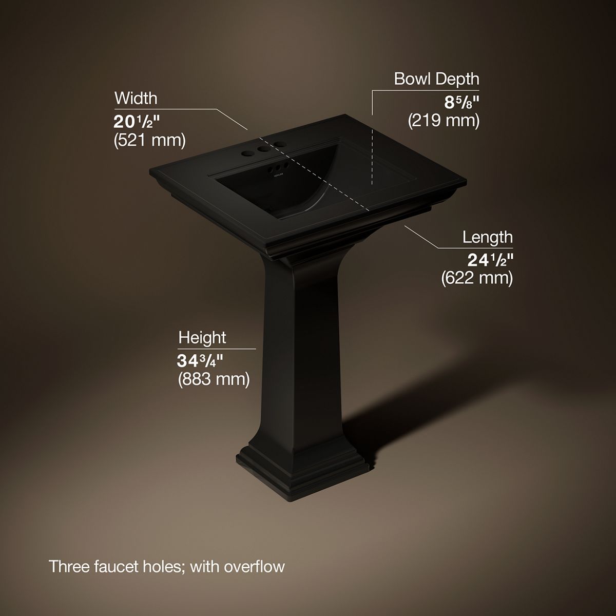 3/4 view of product with dimensions