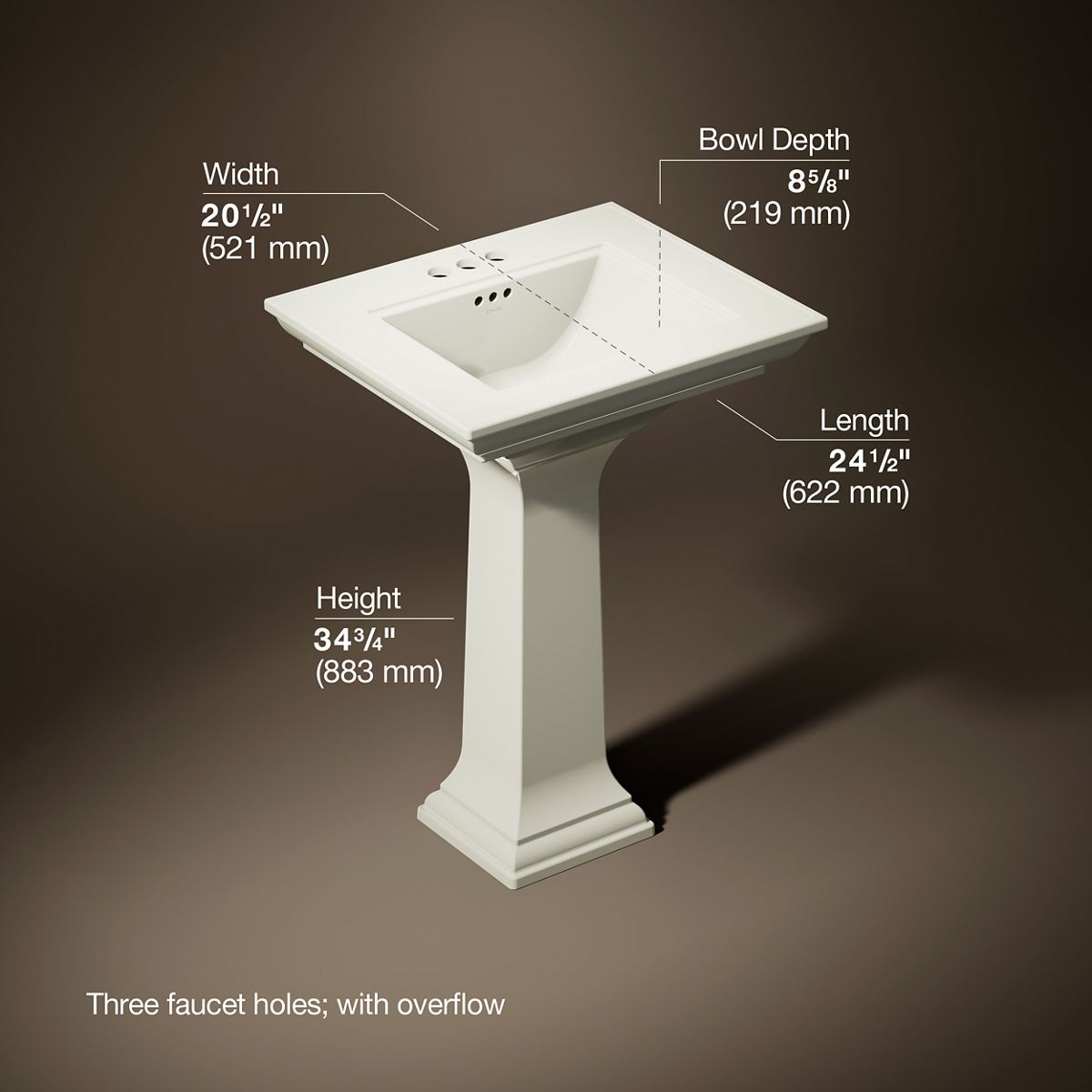 3/4 view of product with dimensions