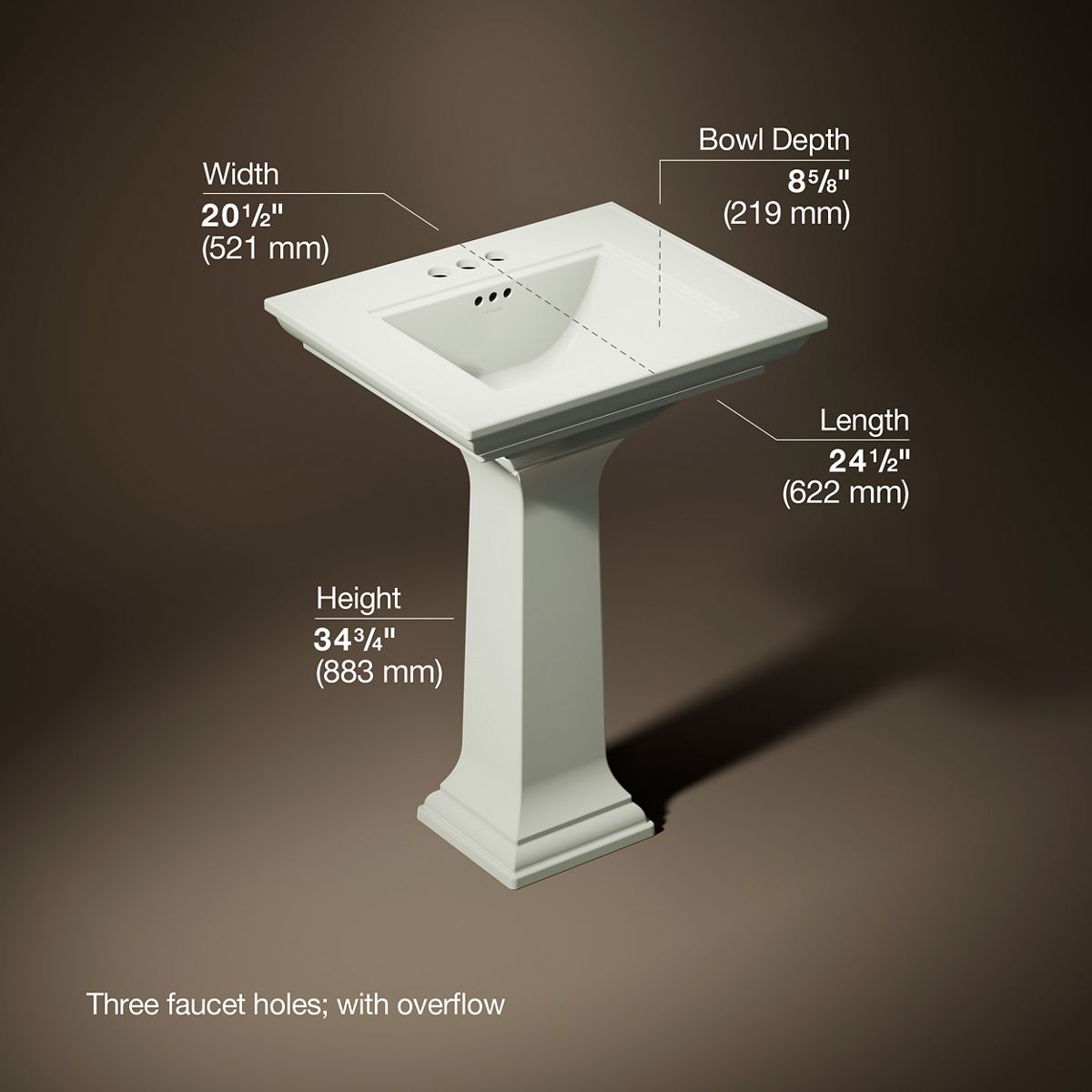 3/4 view of product with dimensions