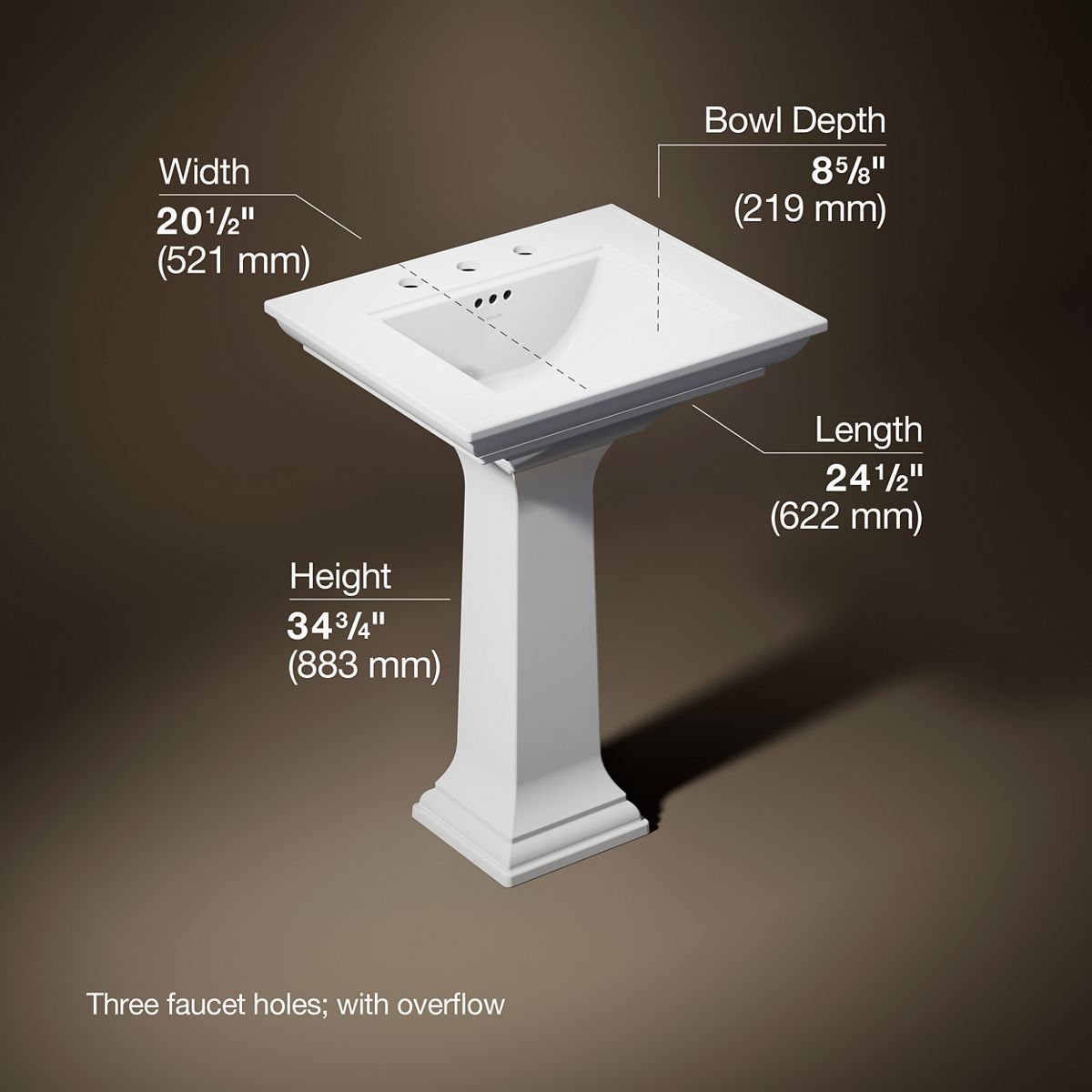 3/4 view of product with dimensions