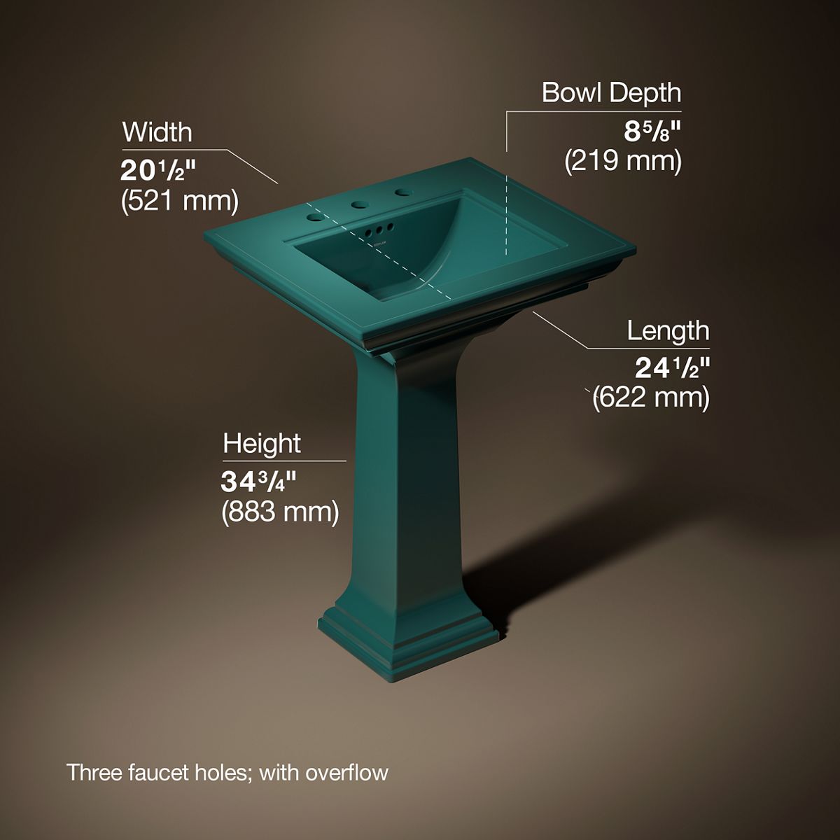 3/4 view of product with dimensions