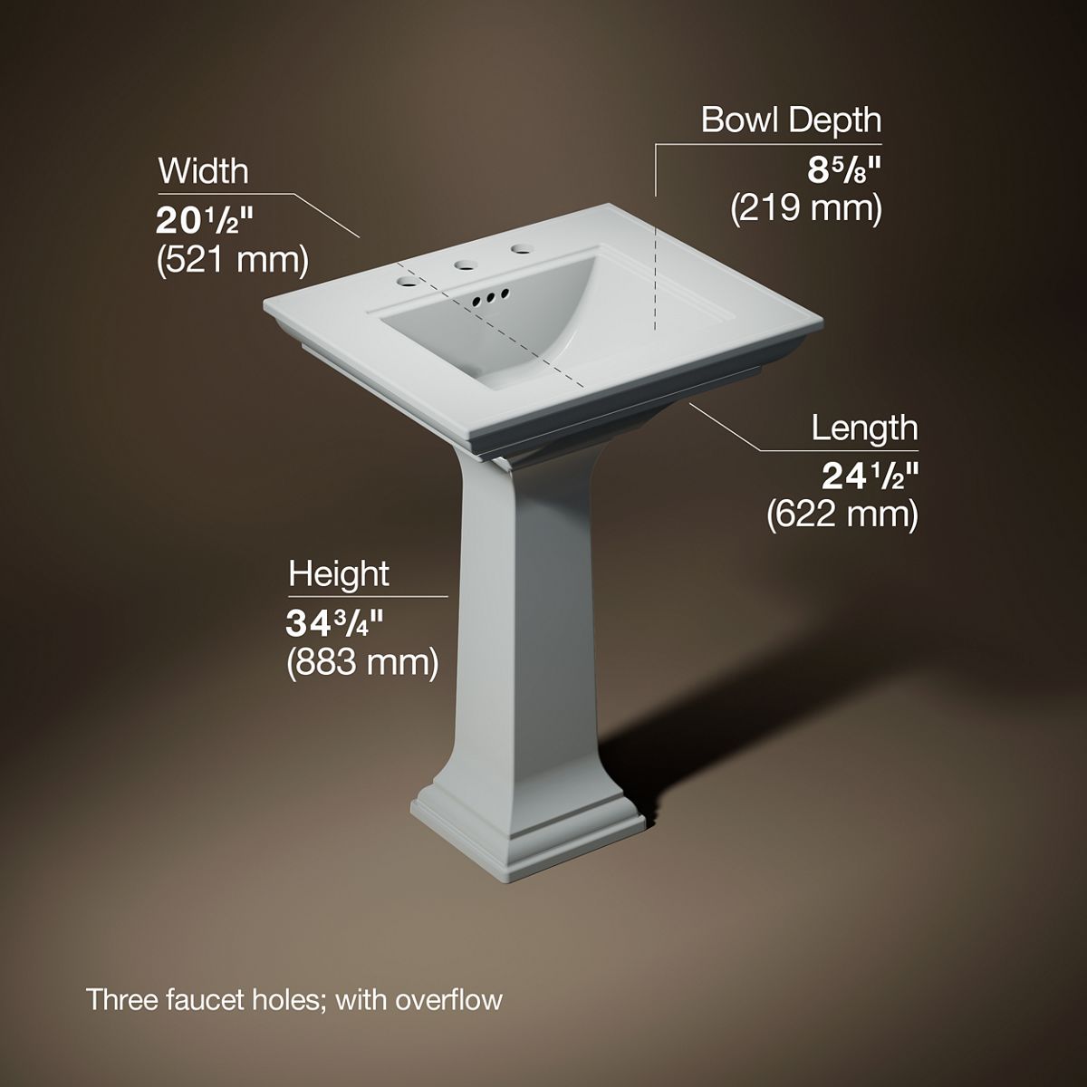 3/4 view of product with dimensions