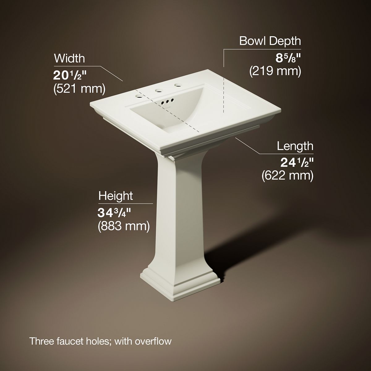 3/4 view of product with dimensions