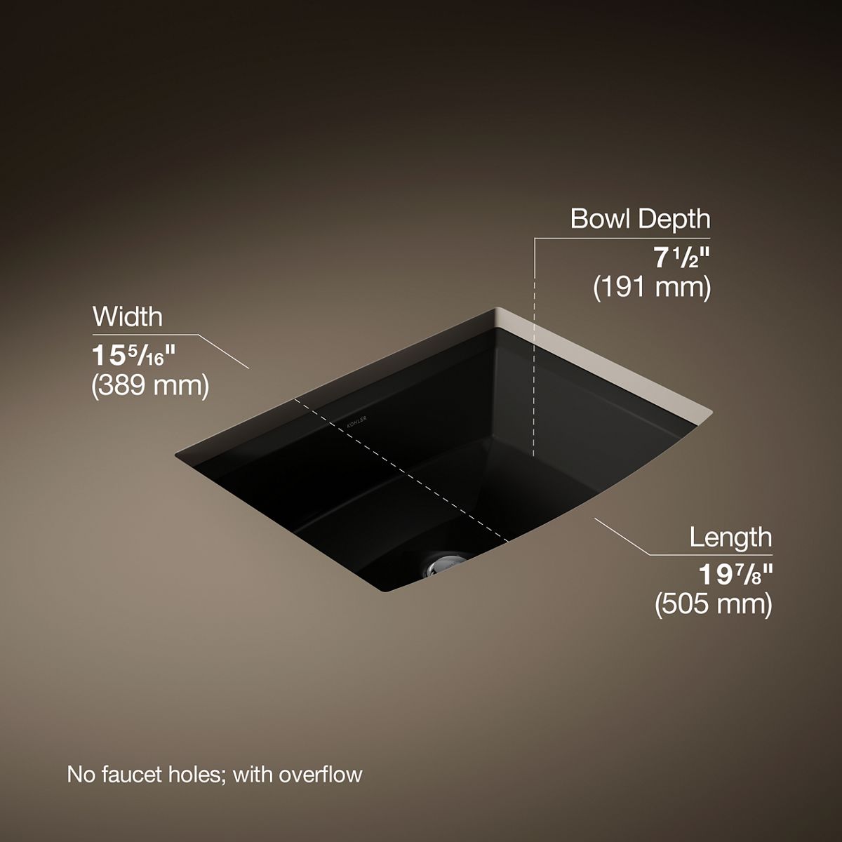 3/4 view of product with dimensions