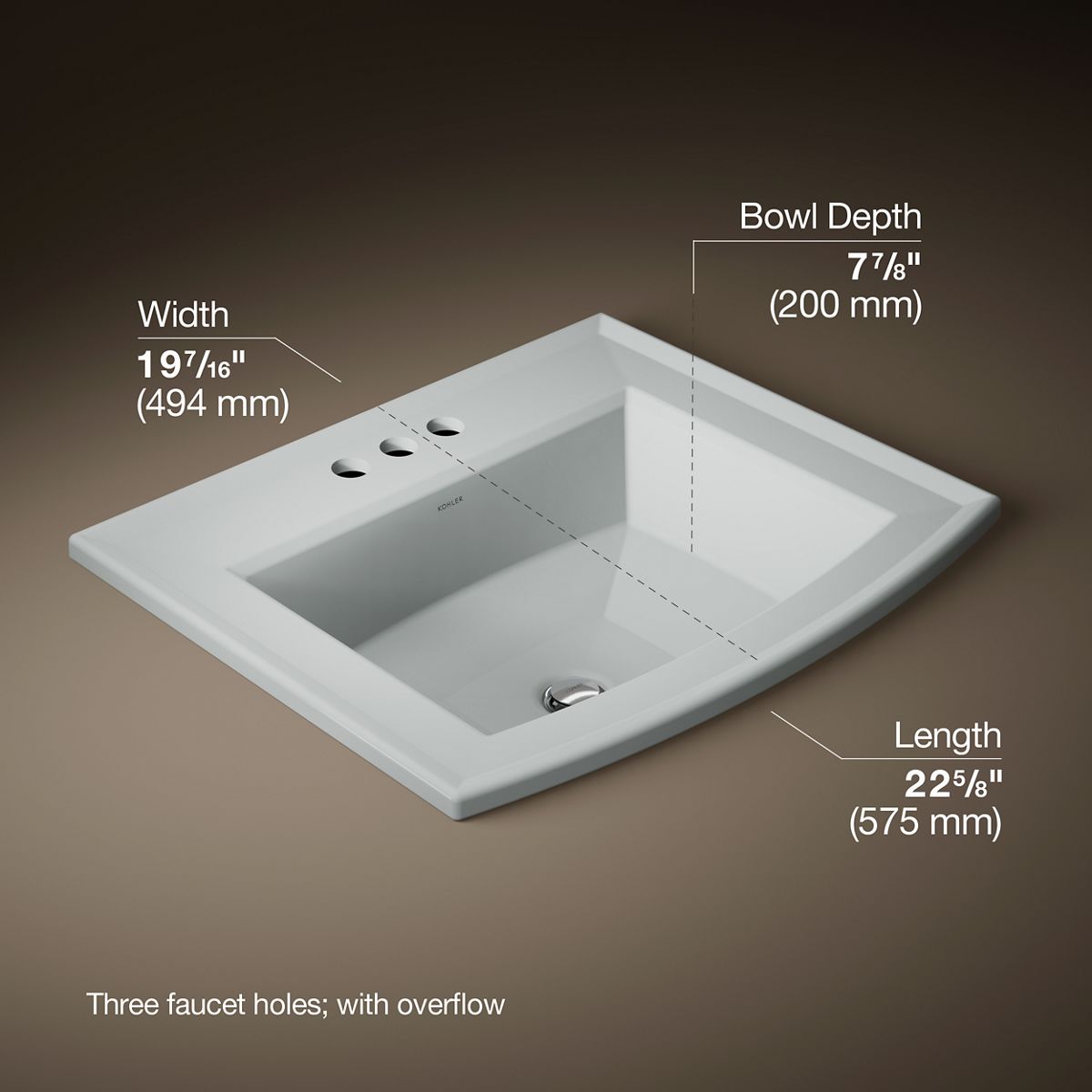 3/4 view of product with dimensions
