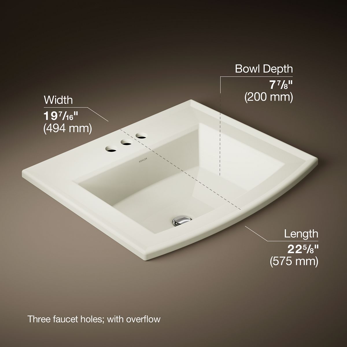 3/4 view of product with dimensions