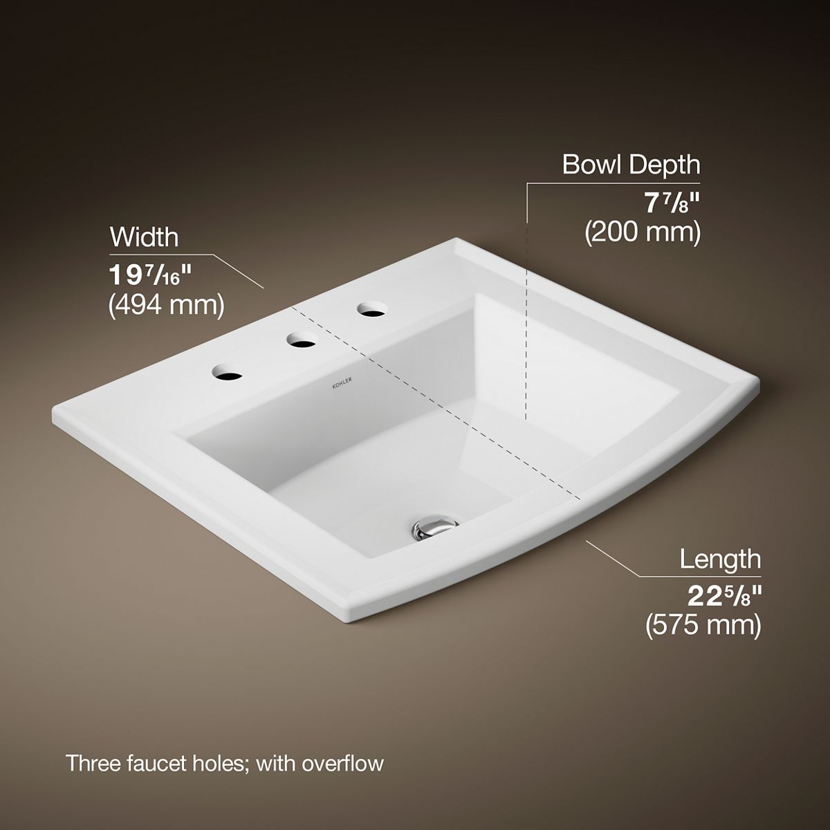 3/4 view of product with dimensions