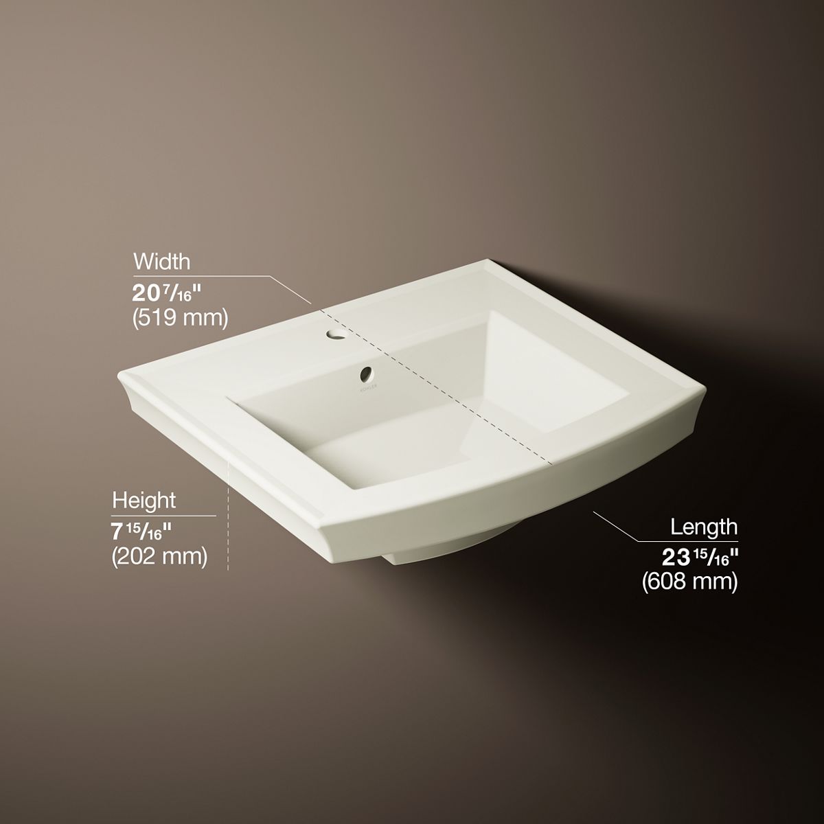 3/4 view of product with dimensions