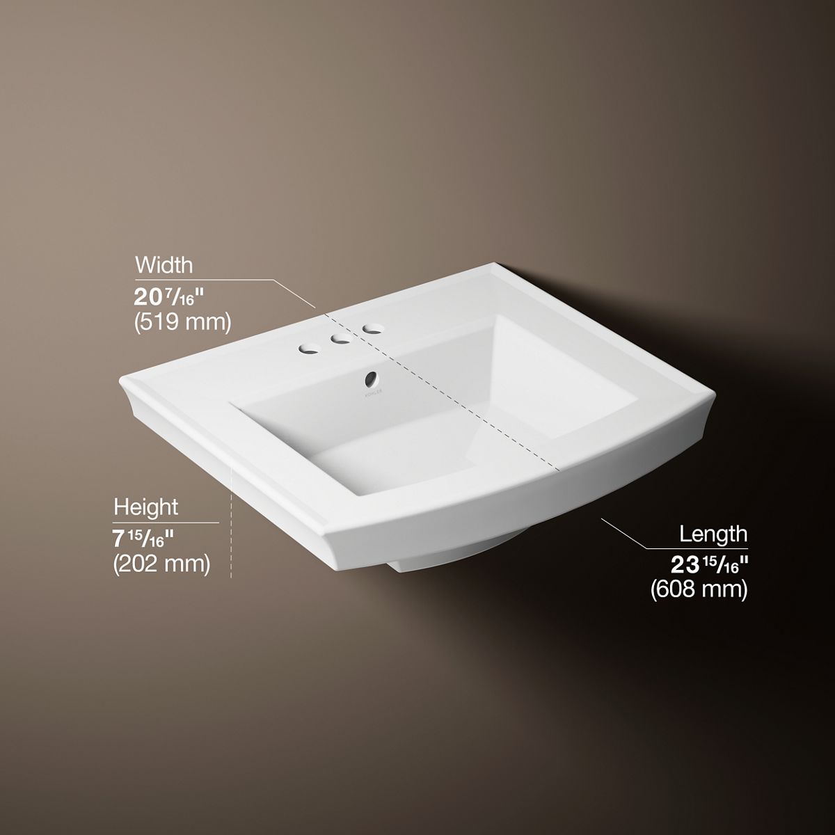 3/4 view of product with dimensions