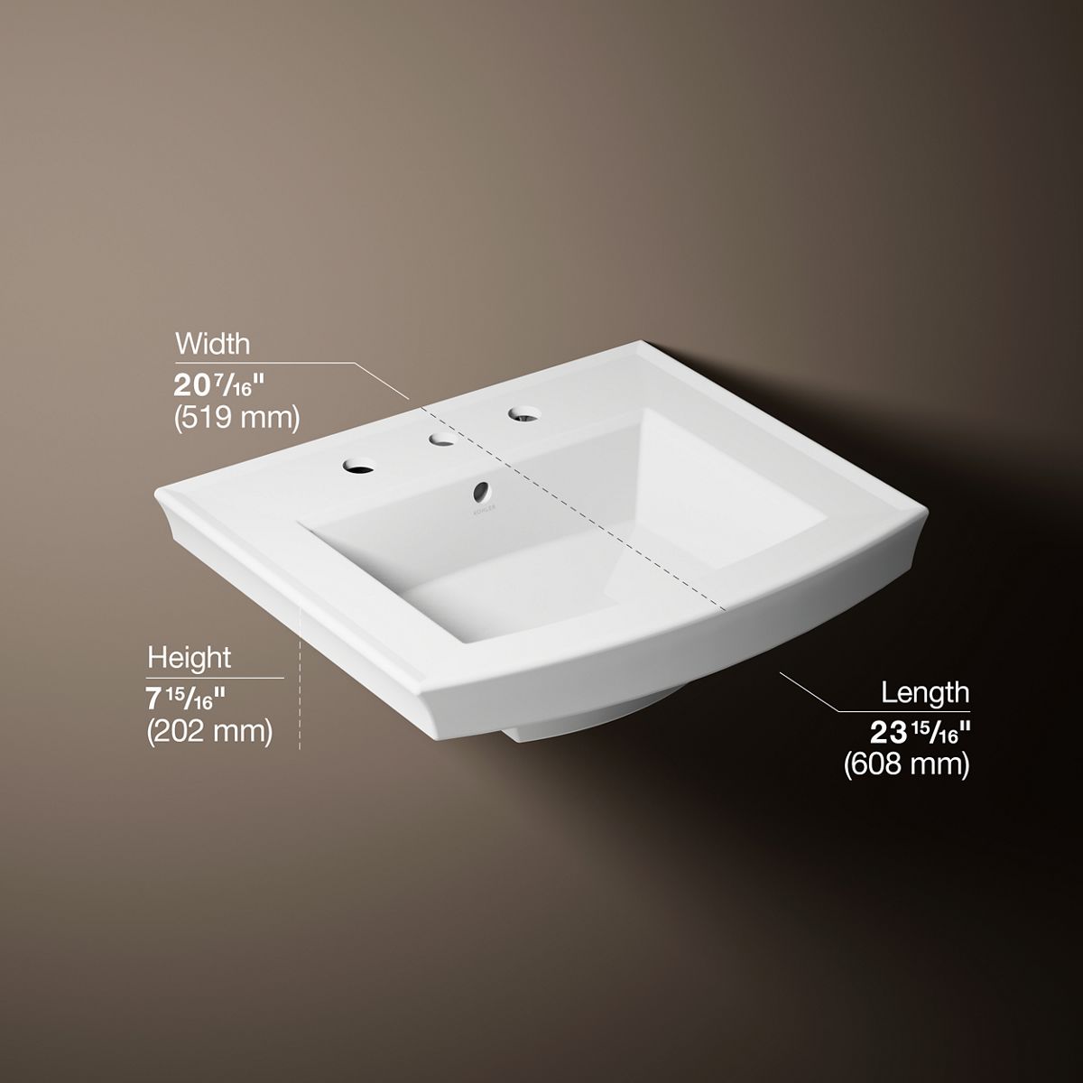 3/4 view of product with dimensions