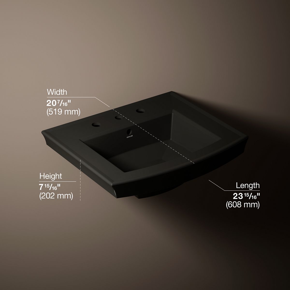 3/4 view of product with dimensions