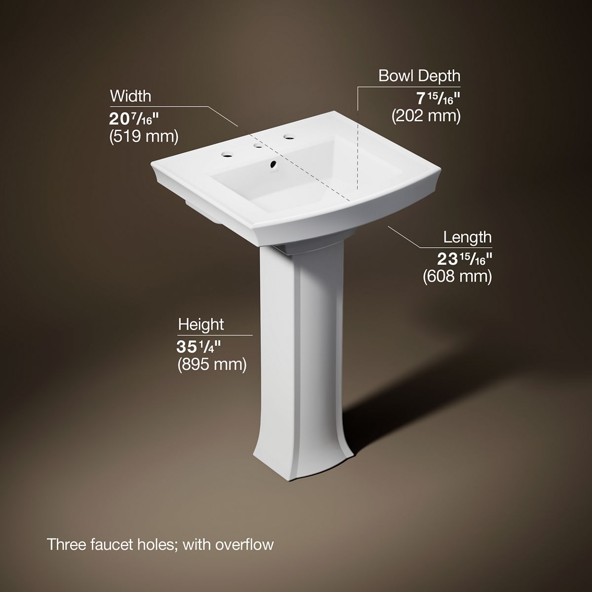 3/4 view of product with dimensions
