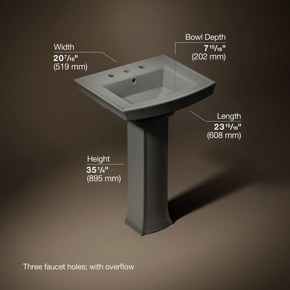 3/4 view of product with dimensions