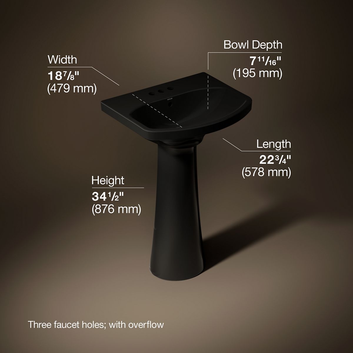 3/4 view of product with dimensions