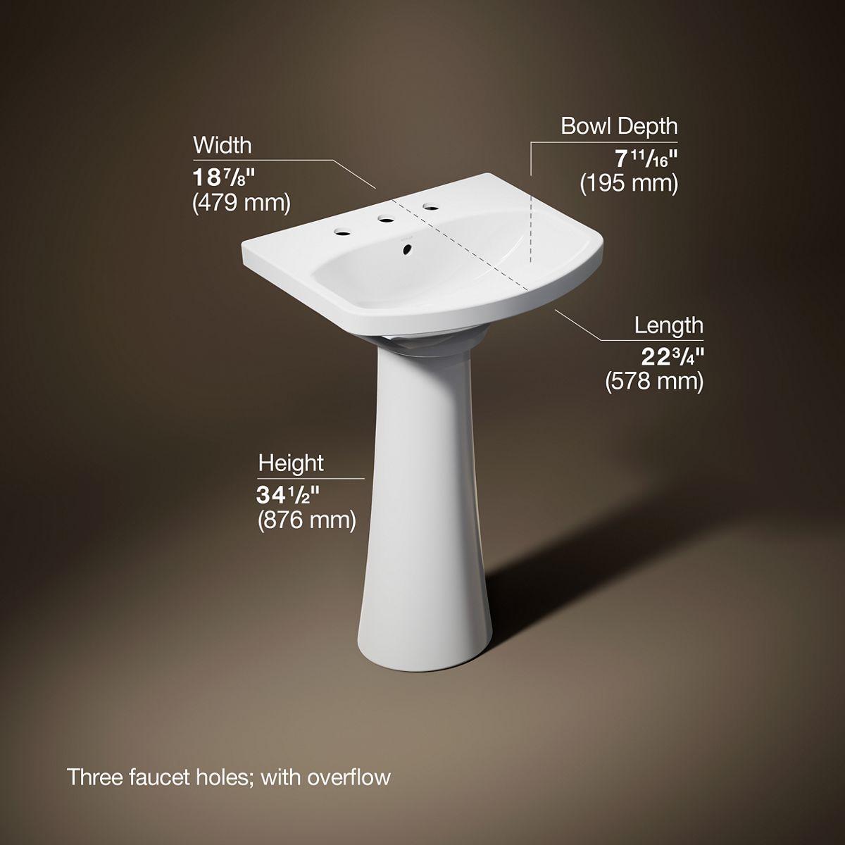 3/4 view of product with dimensions