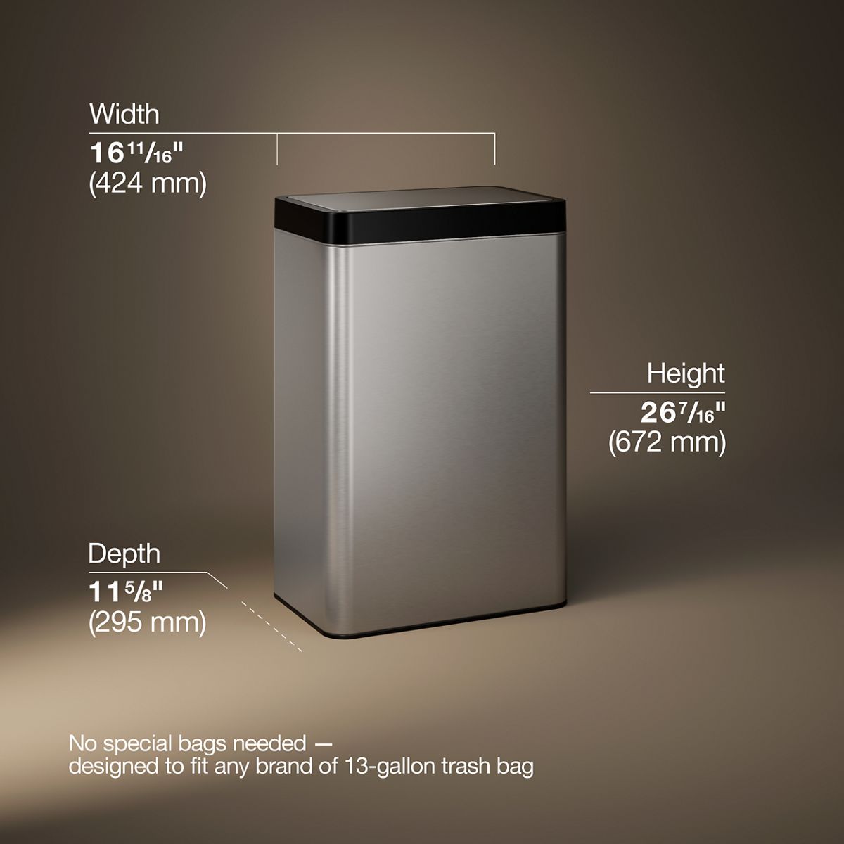 KOHLER | 23825 | undefined| 13-gallon touchless stainless steel