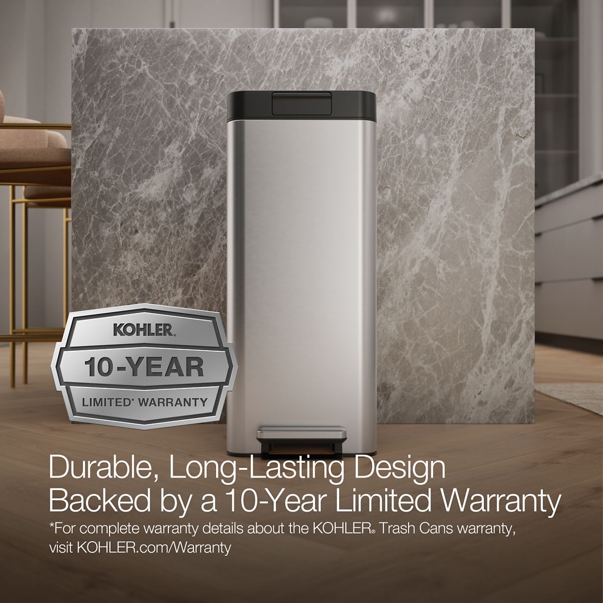 13-Gallon SS Bifold Step Trash Can | K-23826 | KOHLER