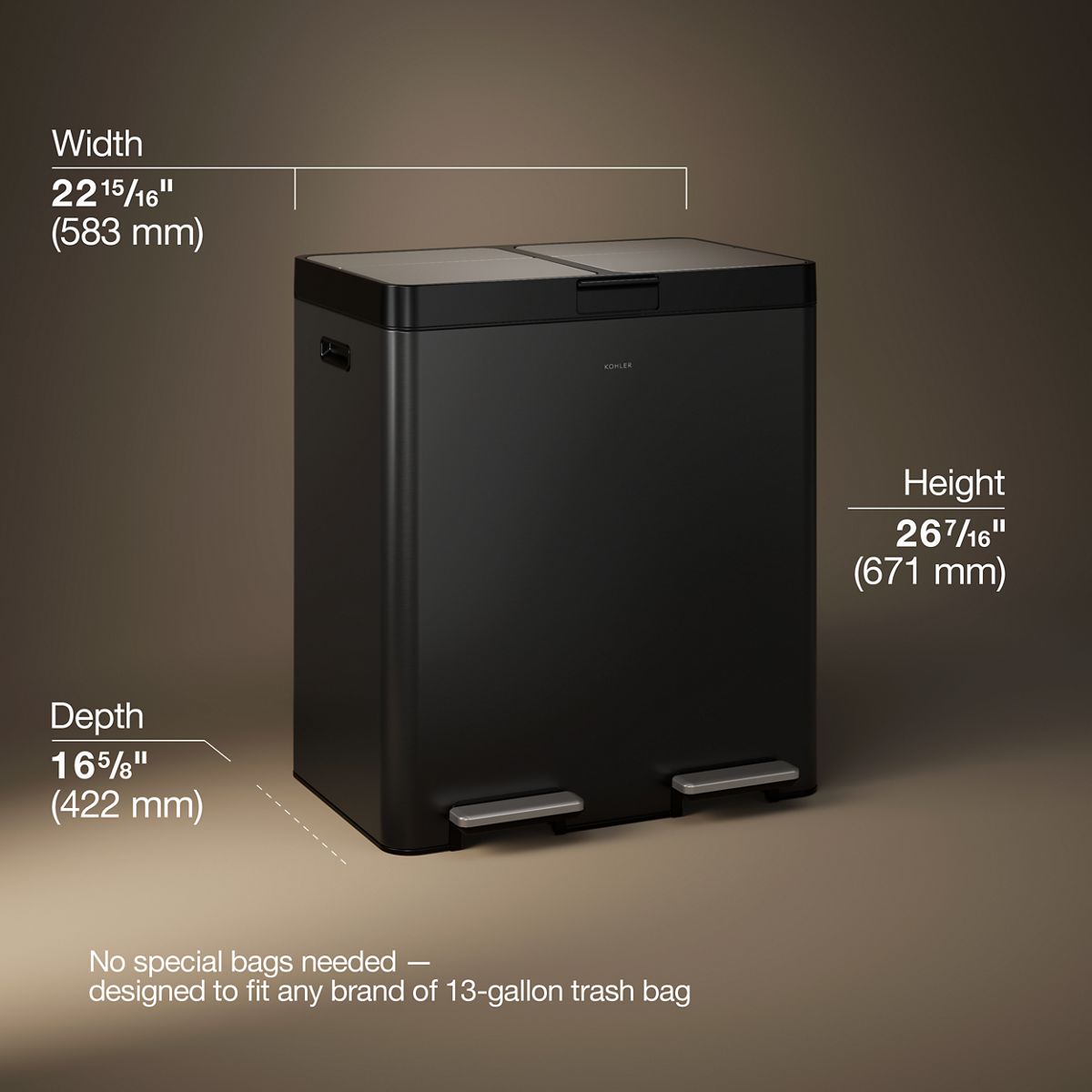 3/4 view of product with dimensions