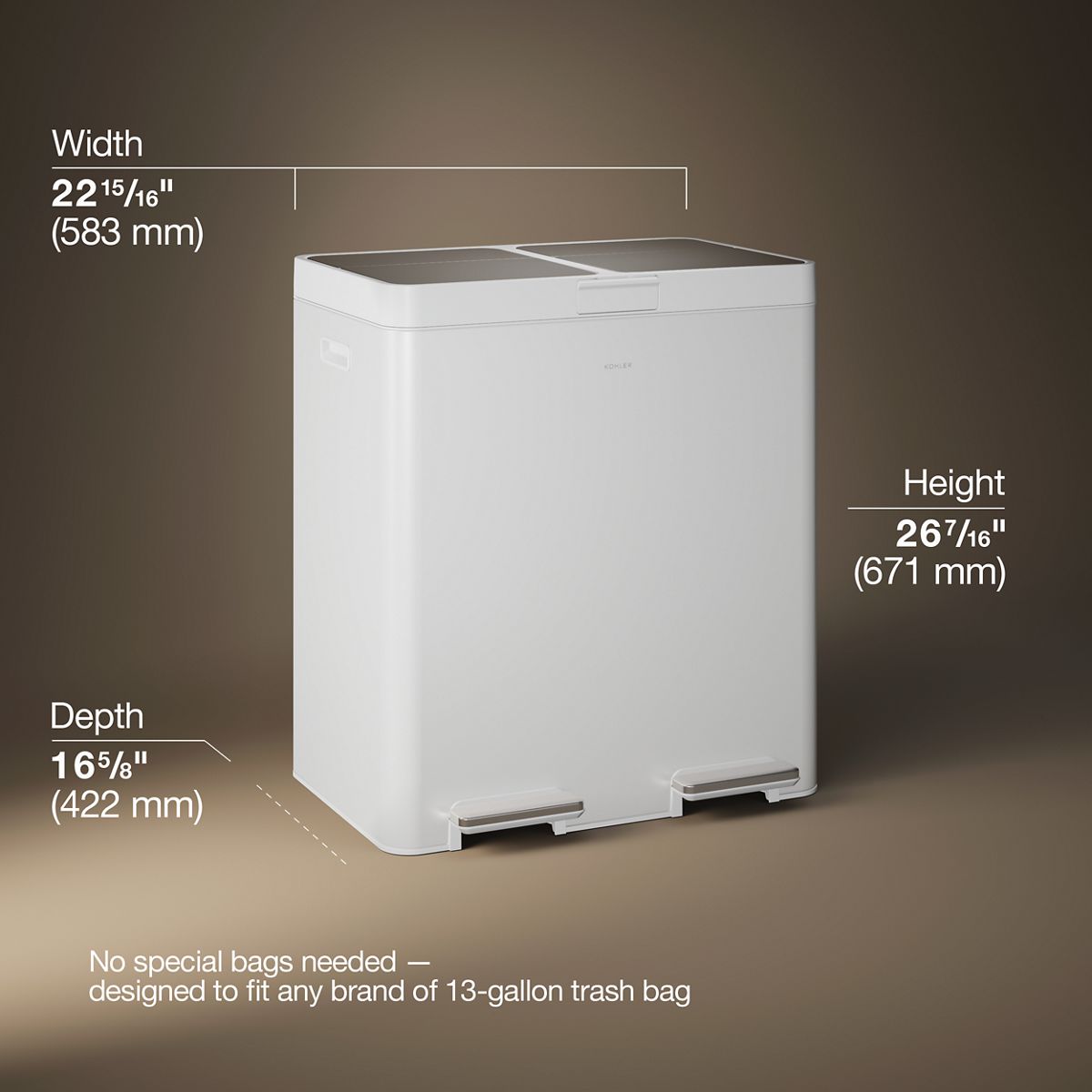 3/4 view of product with dimensions
