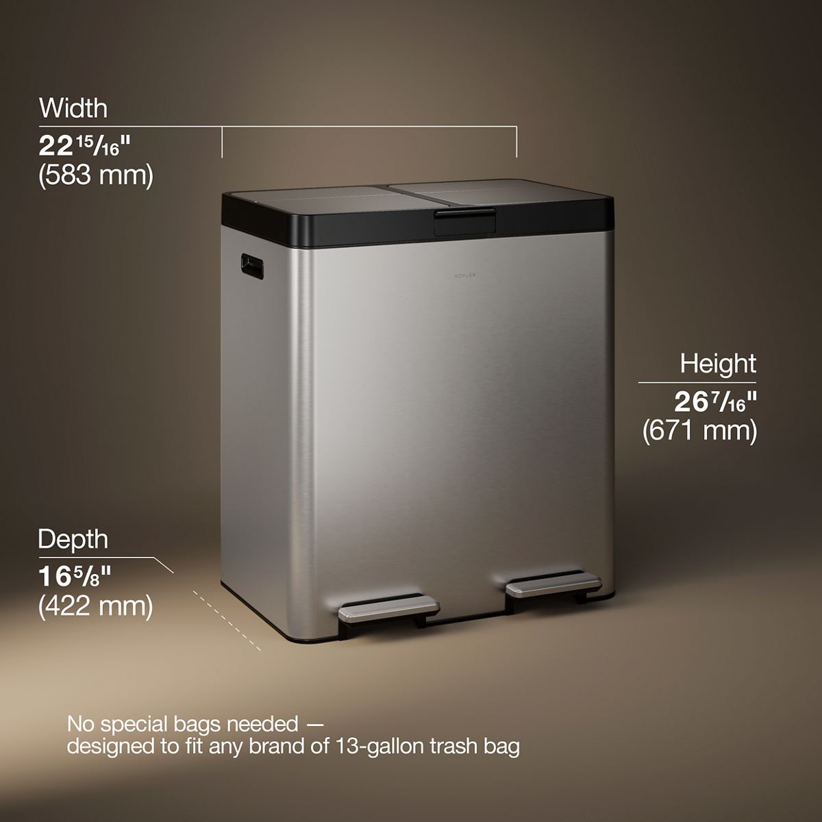 3/4 view of product with dimensions