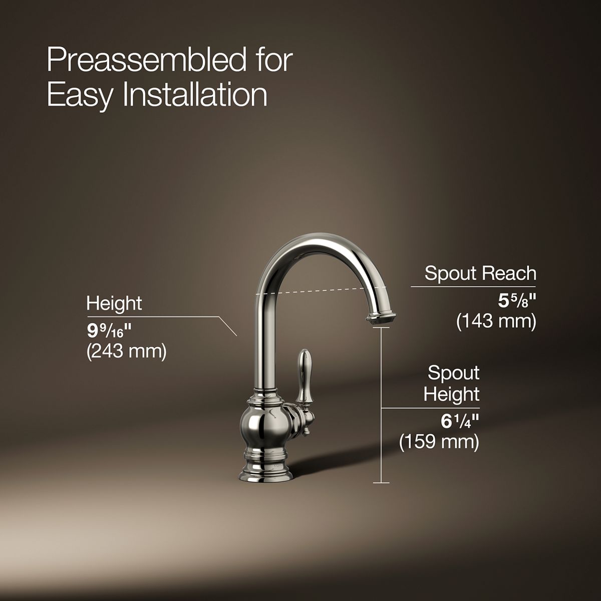 3/4 view of product with dimensions