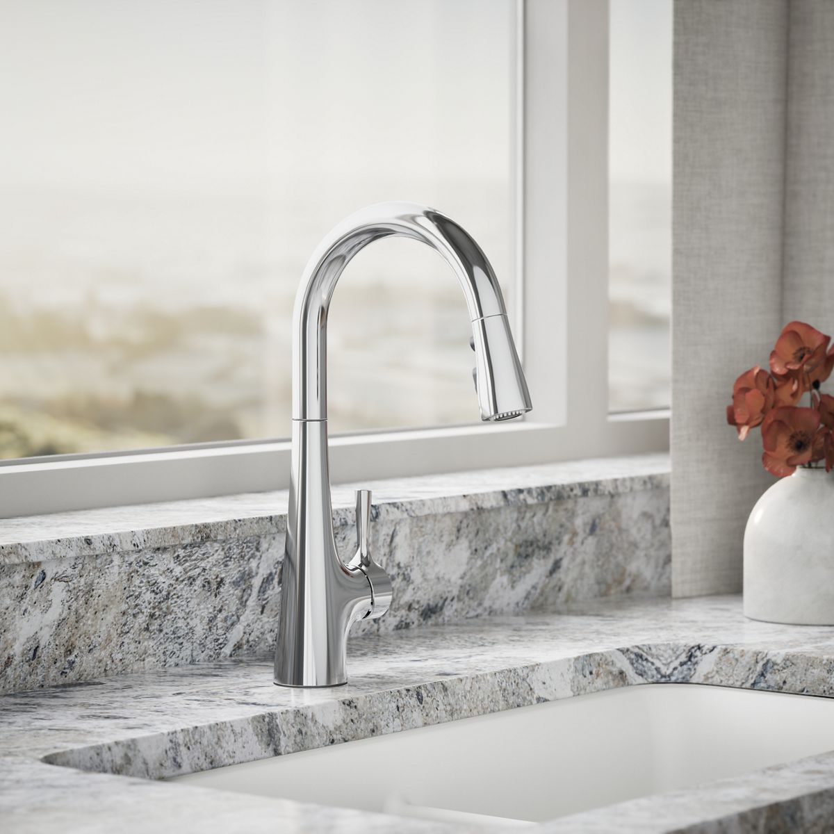 TKE Tempered Pull-Down Single-Handle Kitchen Sink Faucet | K-24661