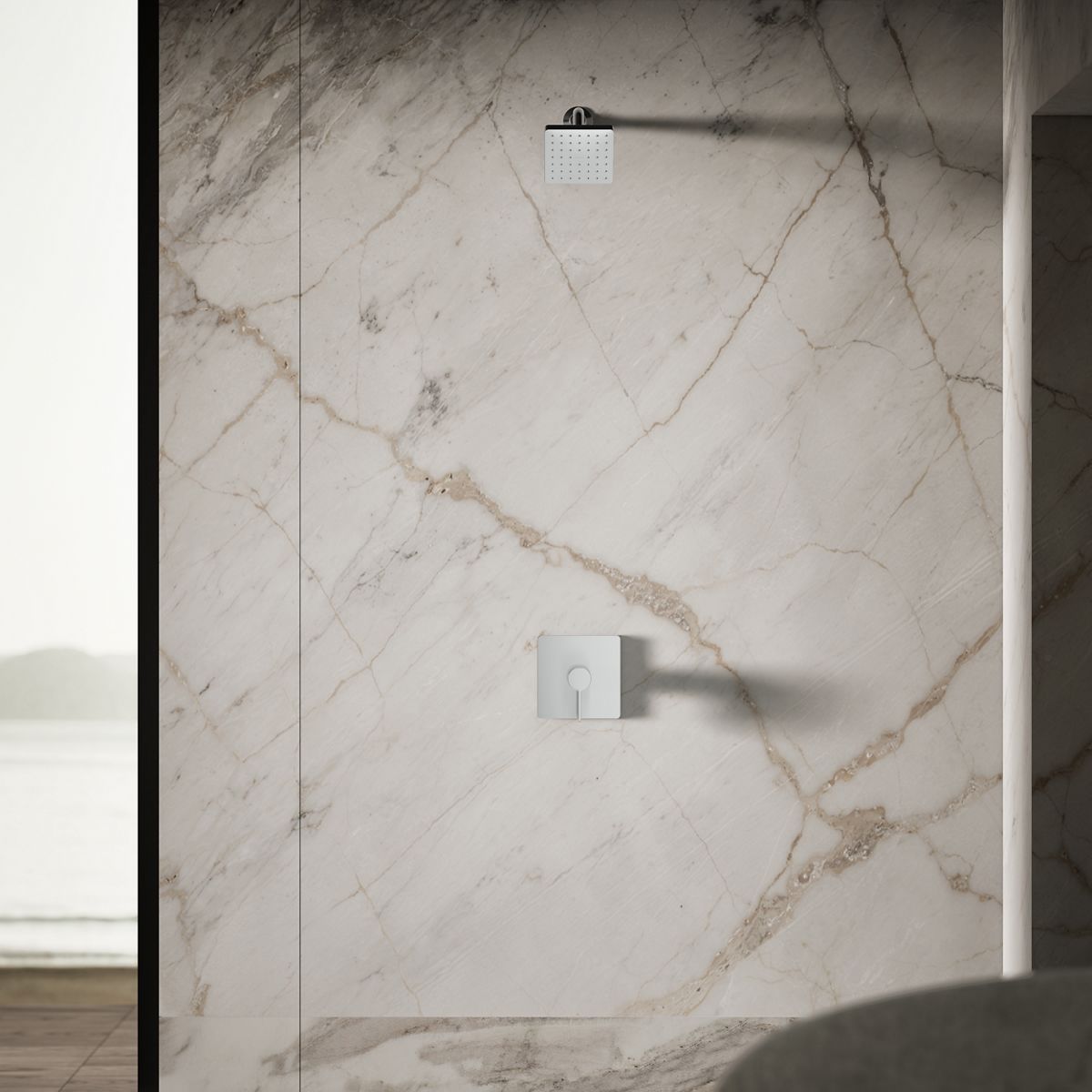 Up to 2 walls & multiple product categories visible, 1-point perspective