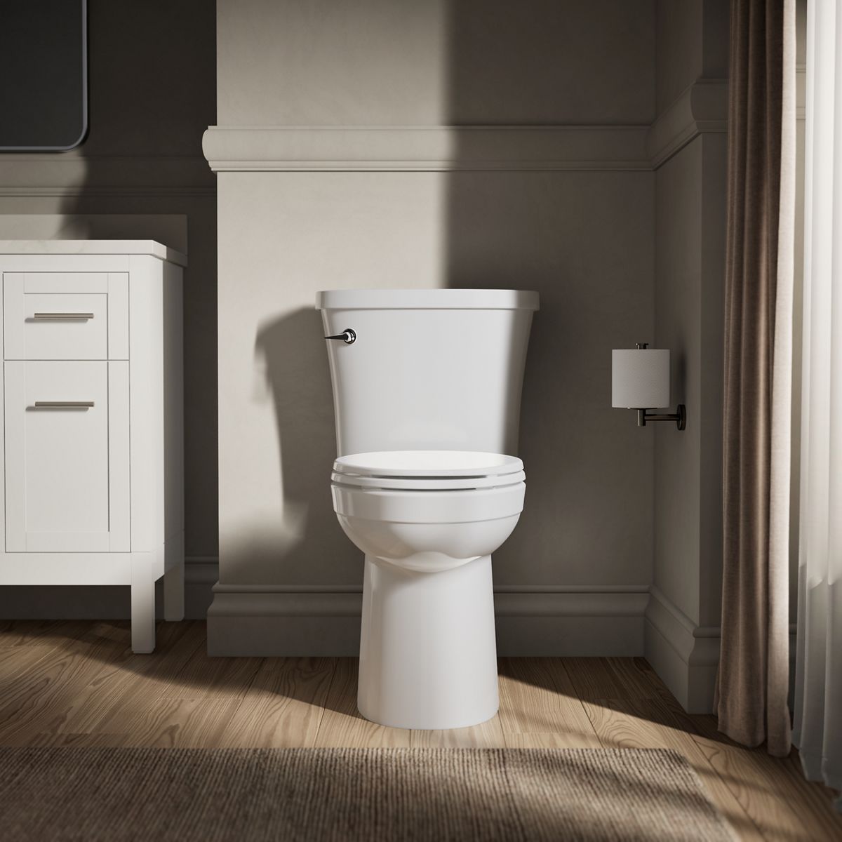 Up to 2 walls & multiple product categories visible, 1-point perspective